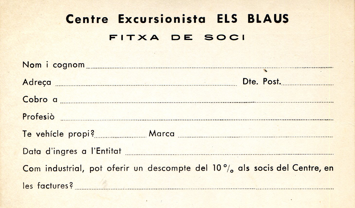Centre Excursionista Els Blaus : Fitxa de soci - Portada